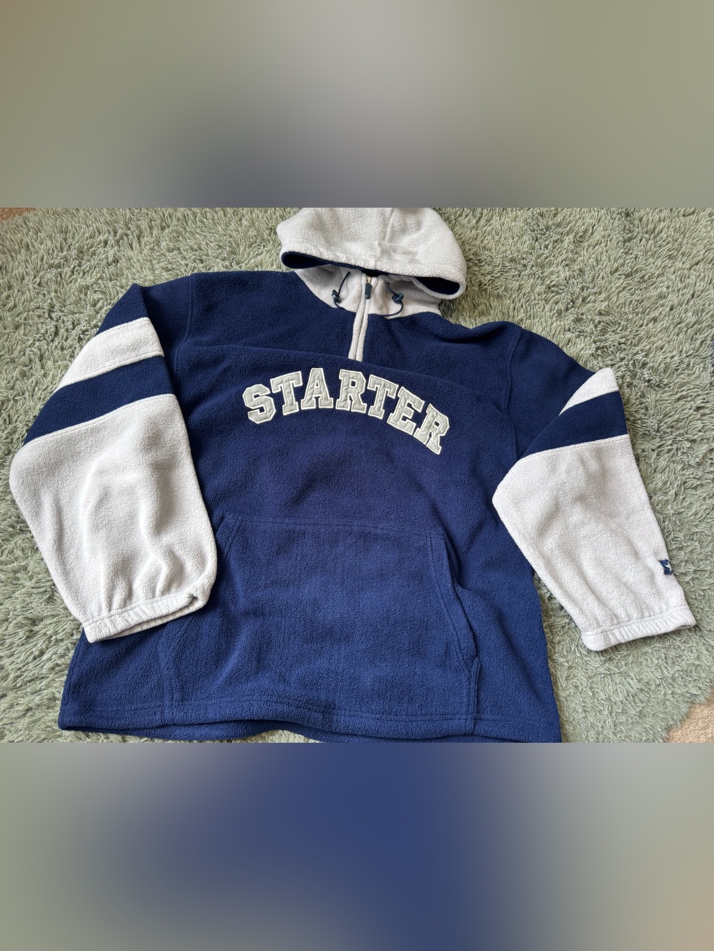 Vintage starter navy & gray half zip fleece hoodie